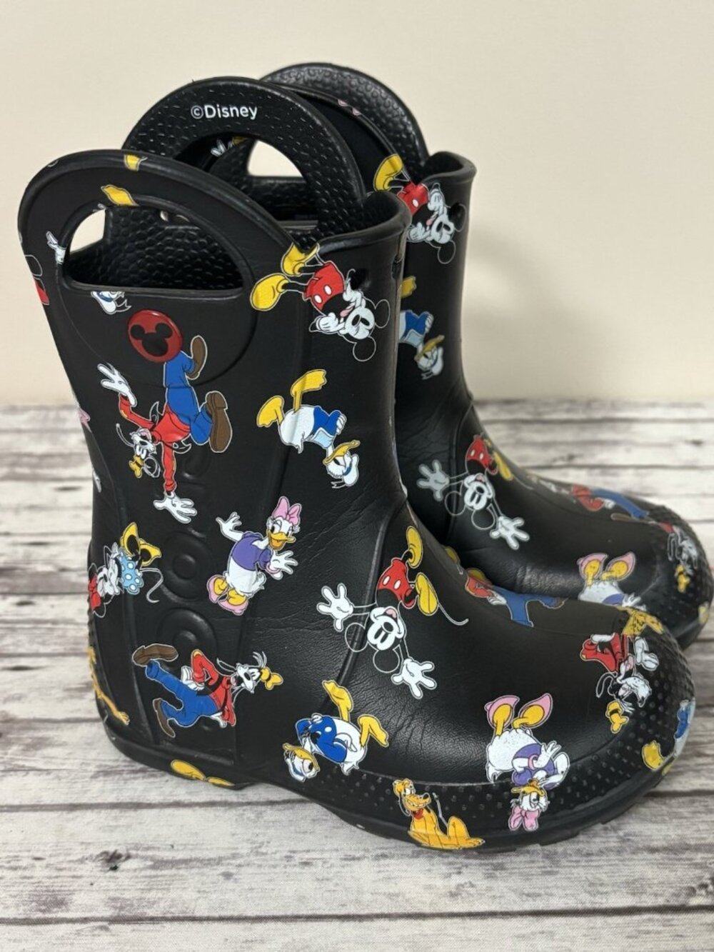 Crocs Handle It Mickey Rain Boots, Black Multi, Toddlers 10 Disney Donald Minnie
